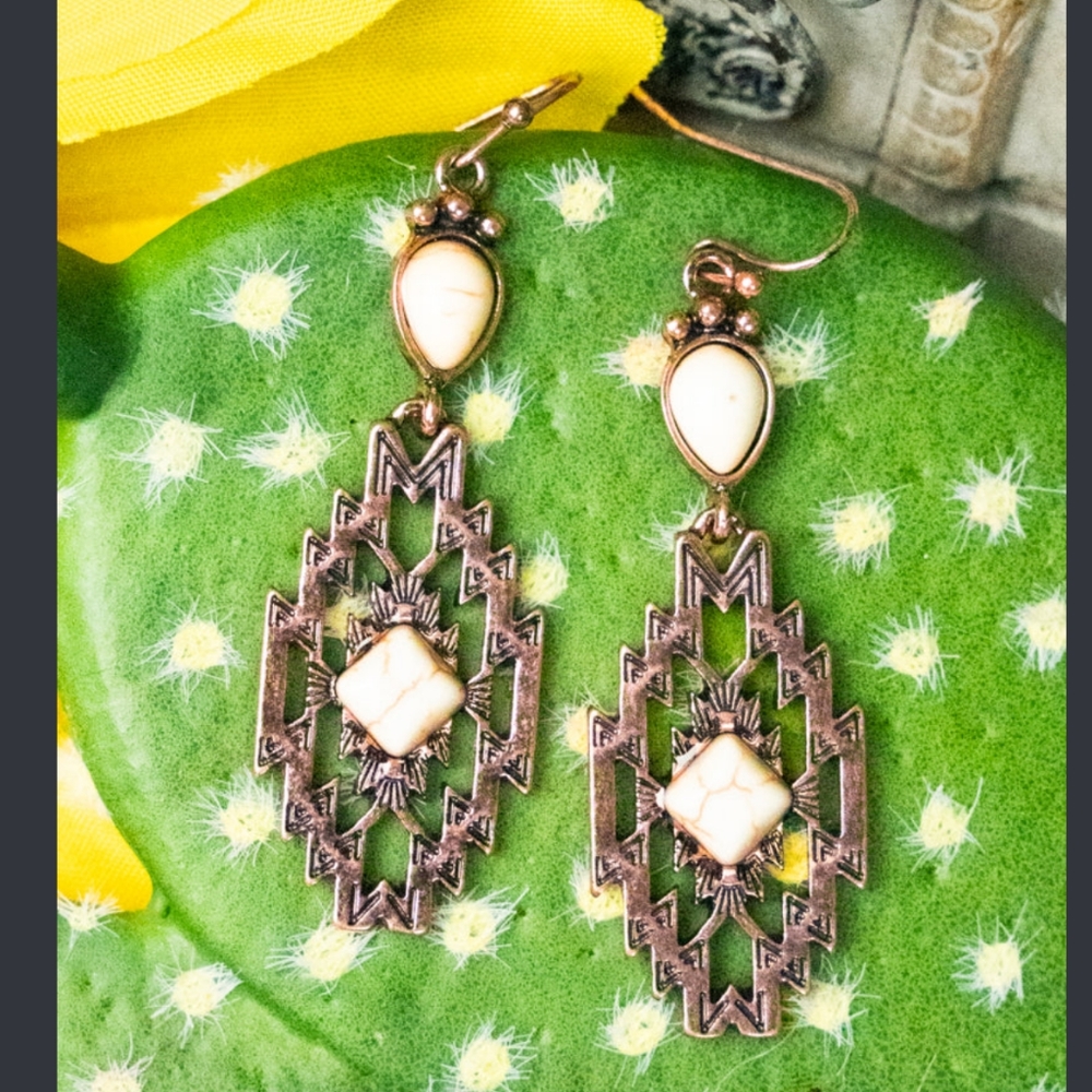 beaded engraved free spirit Boho South western Country people earrings